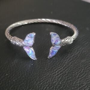 Mermaid tail fin abalone shell bangle bracelet